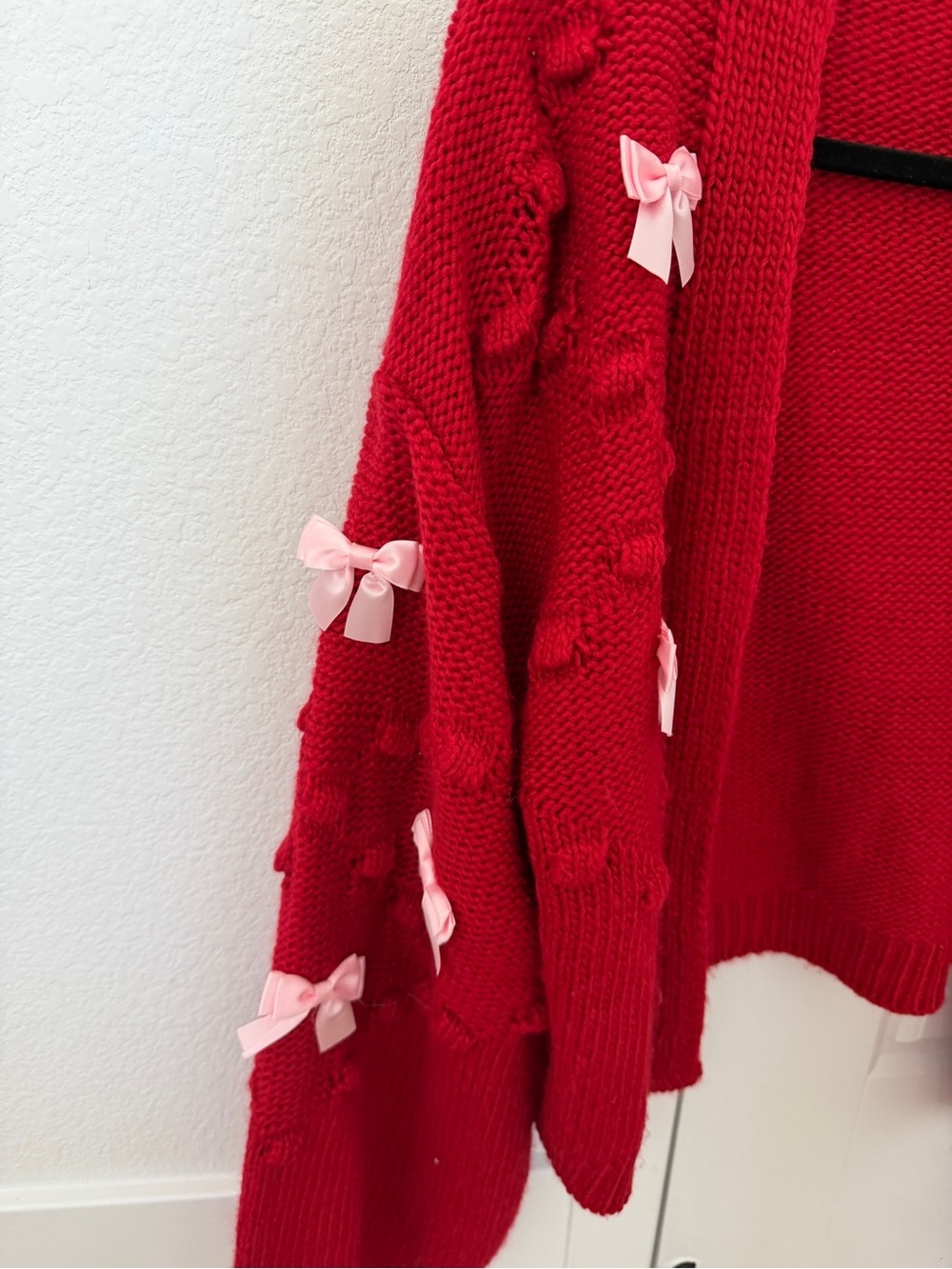 Red bow sweater cardigan M/L - Picture 4 of 6